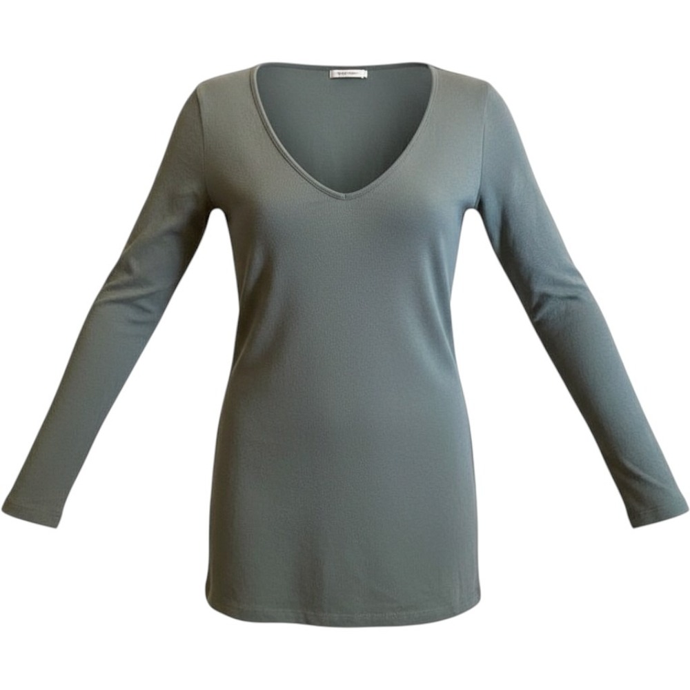 Jarbo V-Neck Long Sleeve Top Size 34 Blue Gray Pima Cotton Lycra Stretch